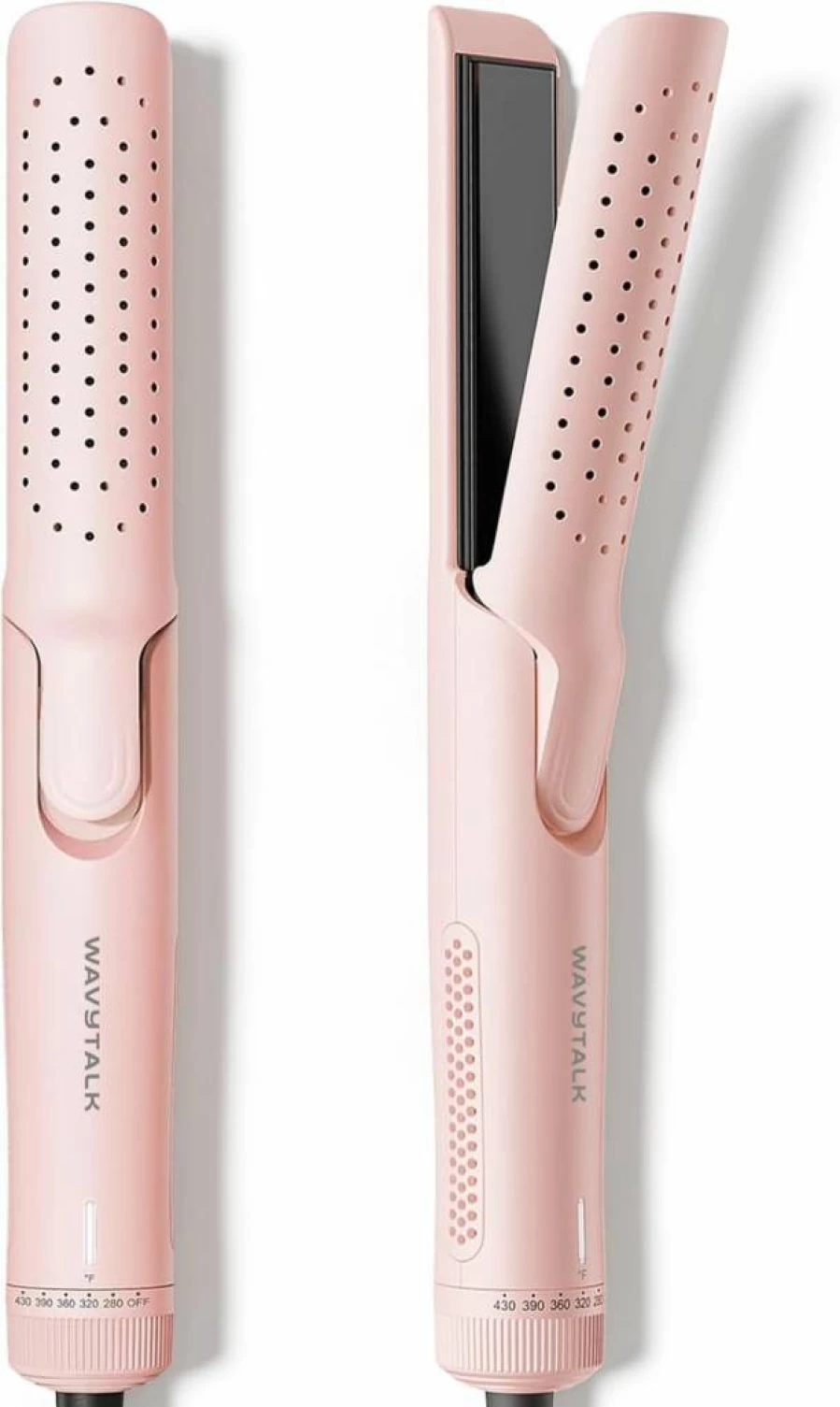 Wavytalk 1 Inch 2-in-1 Curling Iron & Hair Straightener with 360° Cool Air Technology for Long-Lasting Curls, Heat Protection & Anti-Scald Design for All Hair Types - Pink