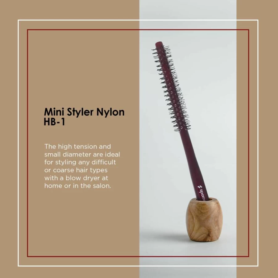 SPORNETTE Mini Styler Nylon Bristle Hairbrush - 0.75 Inch Travel Size for Smoothing & Shine