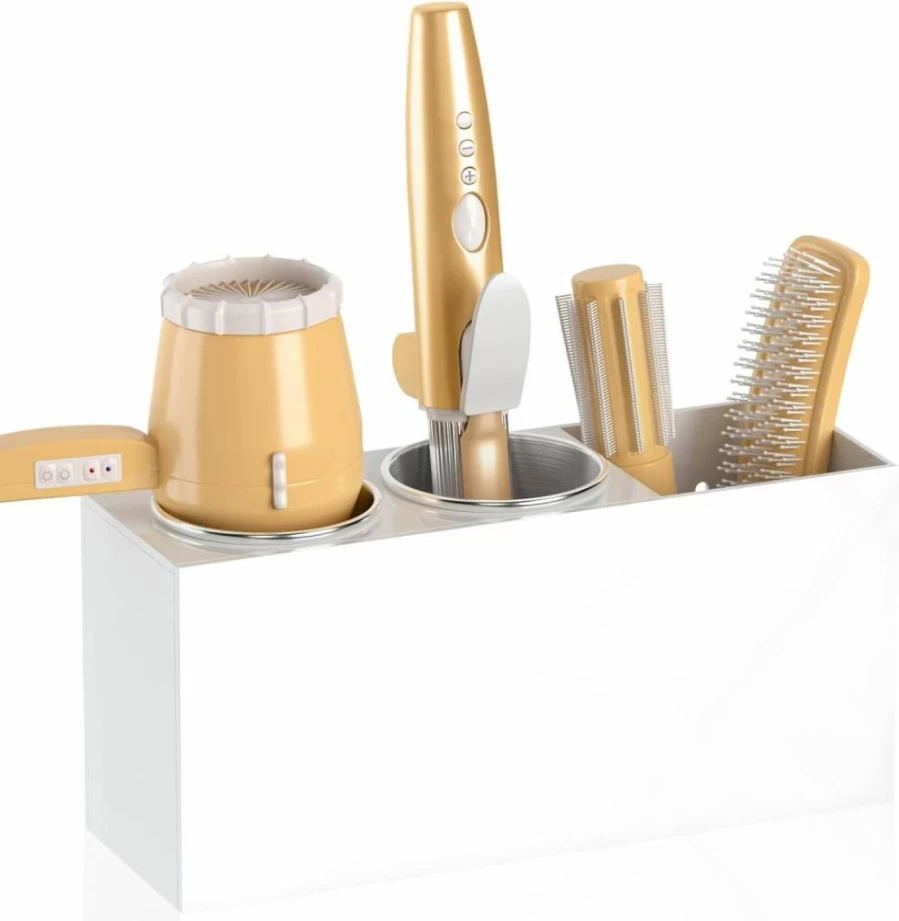 NIUBEE Wall Mount Hair Tool Organizer - White Bathroom Storage Holder for Blow Dryer, Flat Iron & Curling Iron - Space Saving Cabinet Mount