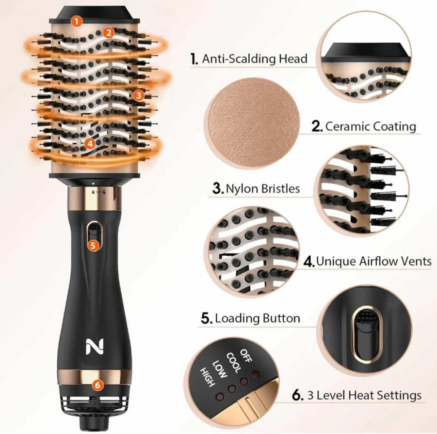 Natrial Hair Dryer Brush 2-in-1: Blow Dryer & Straightener for Frizz-Free Salon Blowout, Volumizing Styler for All Hair Types
