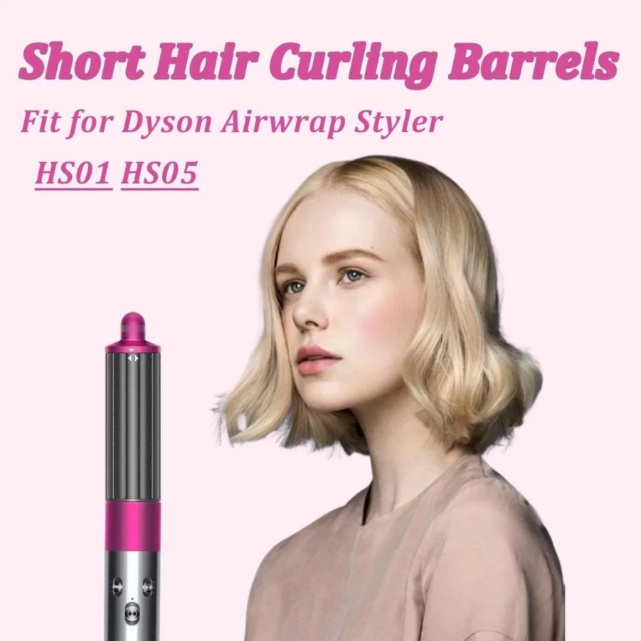 Chuancheng 2-in-1 40mm Curling Barrels for Dyson Airwrap HS01/HS05, Rose Red Short Hair Styler Attachments, Automatic Curling Wand for Dyson Styler