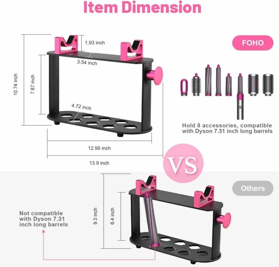 Foho Dyson Airwrap Organizer Stand - 8-Hole Storage Rack for Barrels, Brushes, Diffuser & Nozzles - Countertop Holder for Hair Styling Tools - Home Bathroom Vanity Accessory