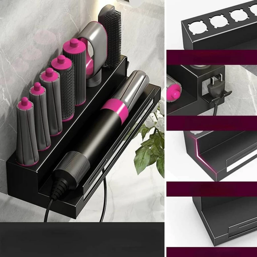 Lumclaw Wall Mounted Hair Tool Organizer for Dyson Airwrap, Curling Iron Holder, Bathroom Storage Shelf for Hair Dryer and Styling Accessories