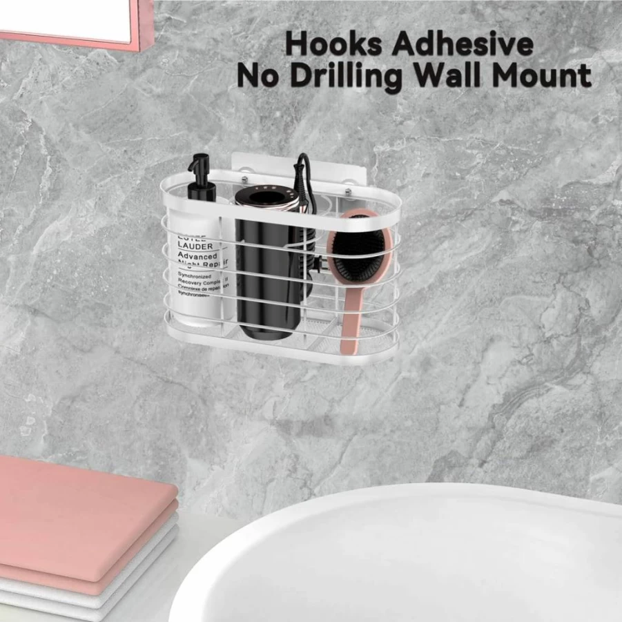 Aolldy 3-in-1 Adjustable Wall Mounted Hair Tool Organizer for Hair Dryer, Straightener & Curling Iron - Under Sink Bathroom Storage Holder