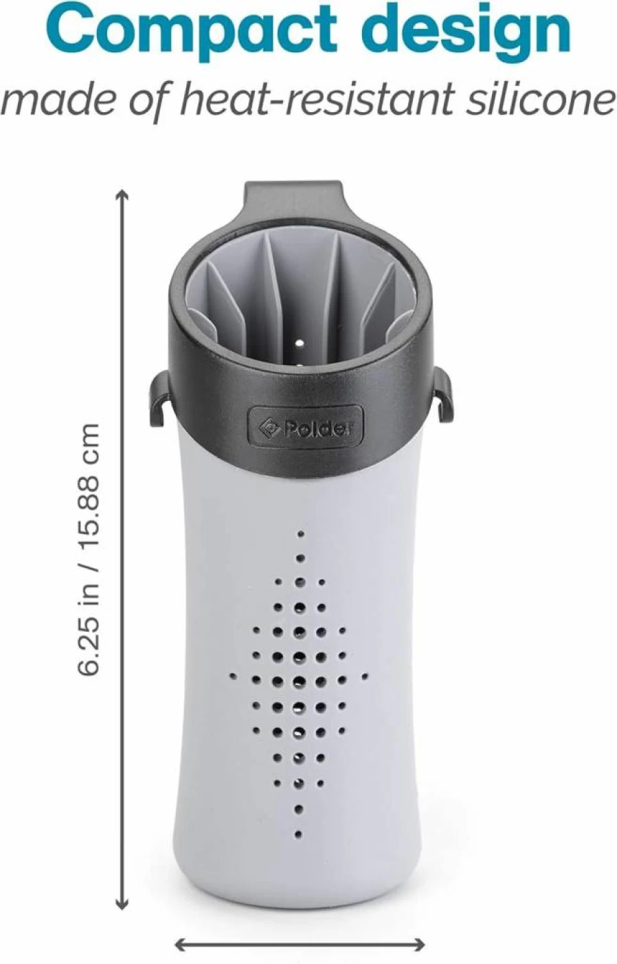 Polder BTH-7030-94 Gray Hair Tool Organizer, Heat-Resistant Styling Caddy, 3.75" x 3" x 6.25" Storage for Hot Irons & Accessories