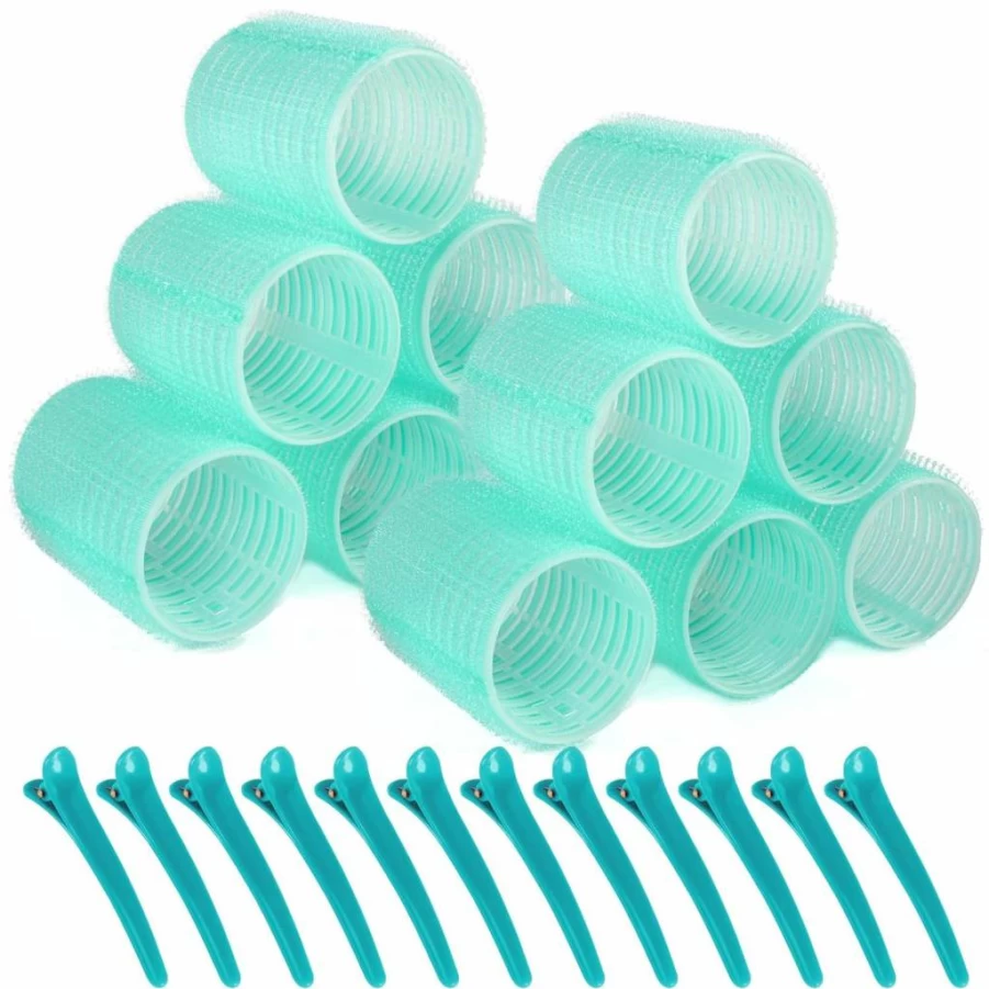 PIKBIU 12-Pack Self-Grip Hair Rollers with Clips for Long, Medium & Short Hair - 4.4cm Random Color Curling Set for Voluminous Styles