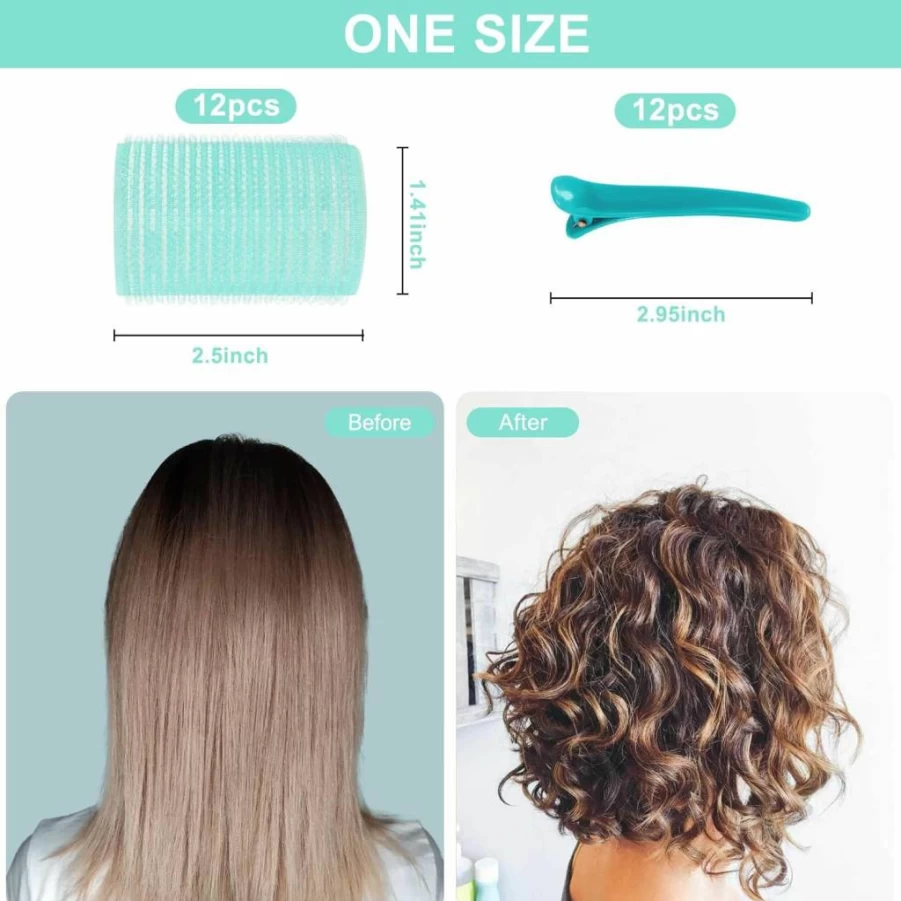 PIKBIU 12-Pack Self-Grip Hair Rollers with Clips for Long, Medium & Short Hair - 4.4cm Random Color Curling Set for Voluminous Styles