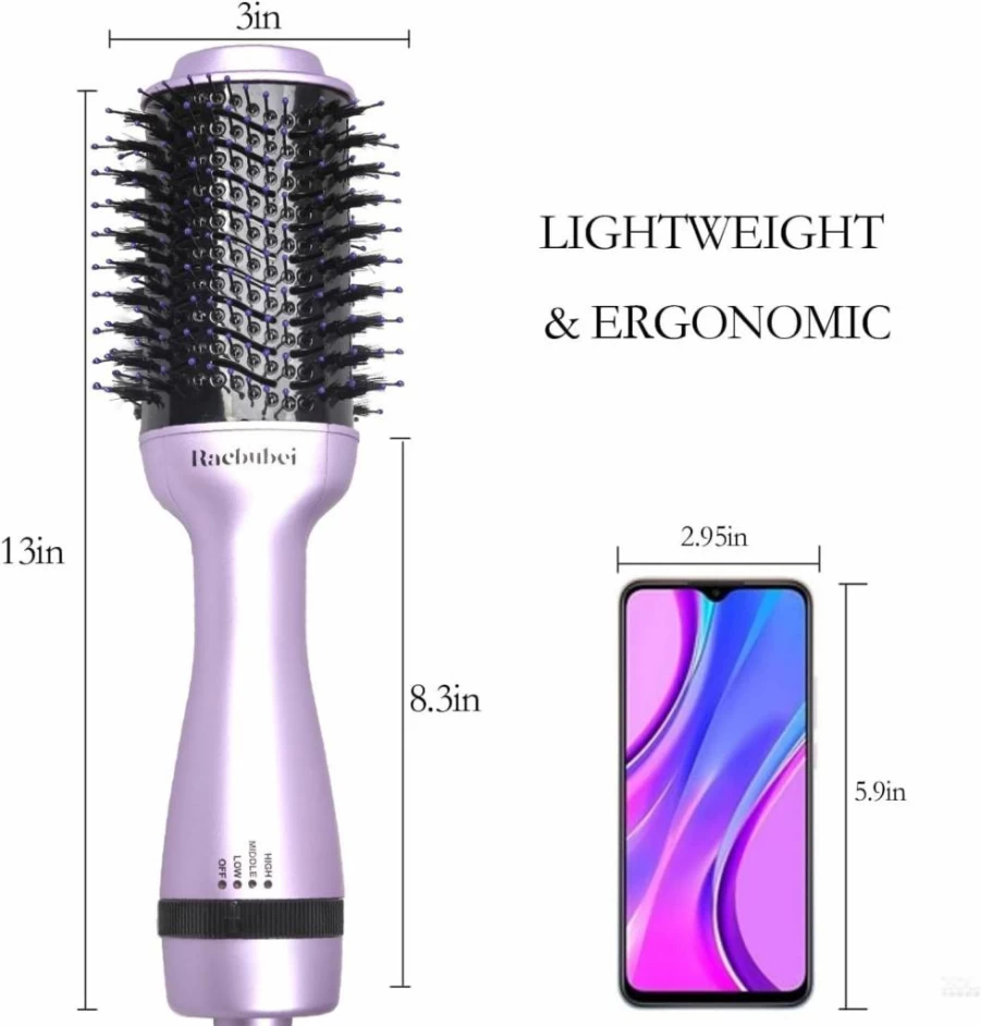 Racbubei Professional Hair Dryer Brush with Negative Ionic Technology for Straightening and Volumizing, One-Step Blow Dryer Styler for Men and Women (Purple)