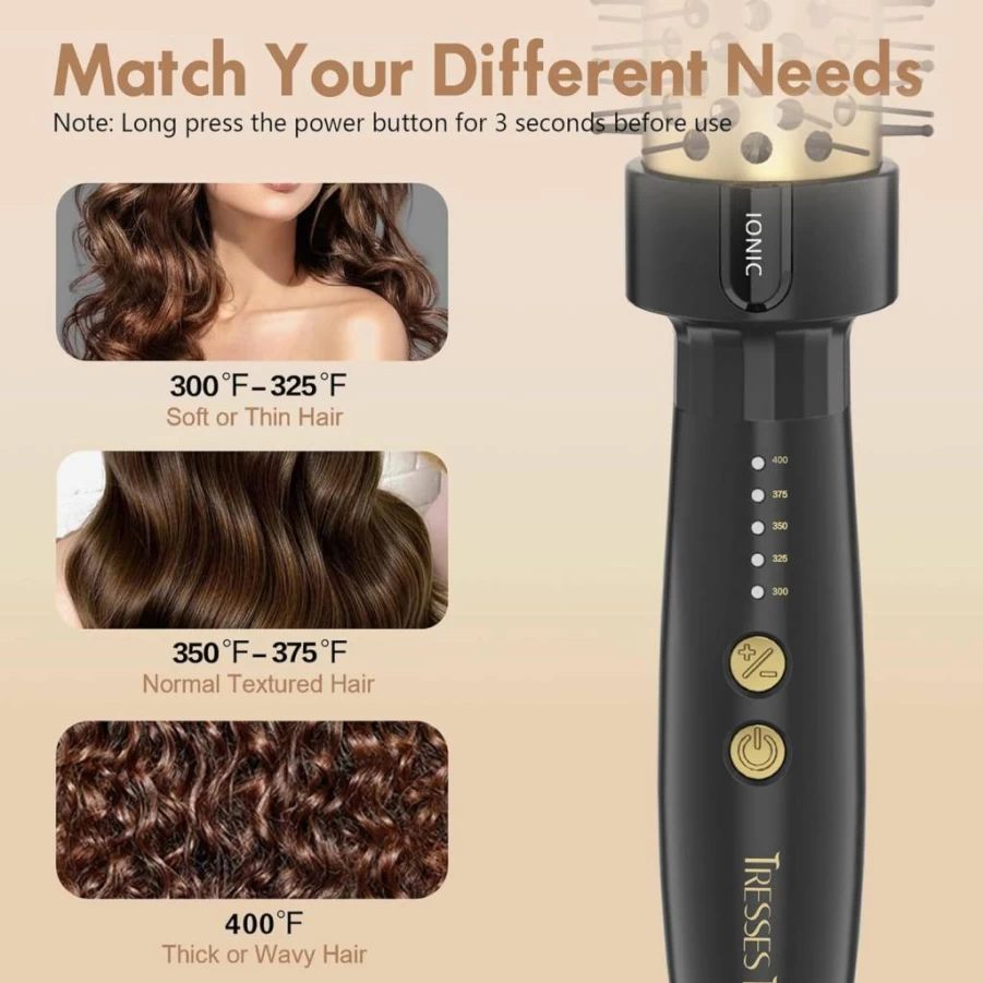 Heated Round Brush for Women - 1.5 Inch Ionic Thermal Styler by Tresses Touch, 5 Temperature Settings, Universal Voltage, Smooth & Curl Hair Easily, Pink Red