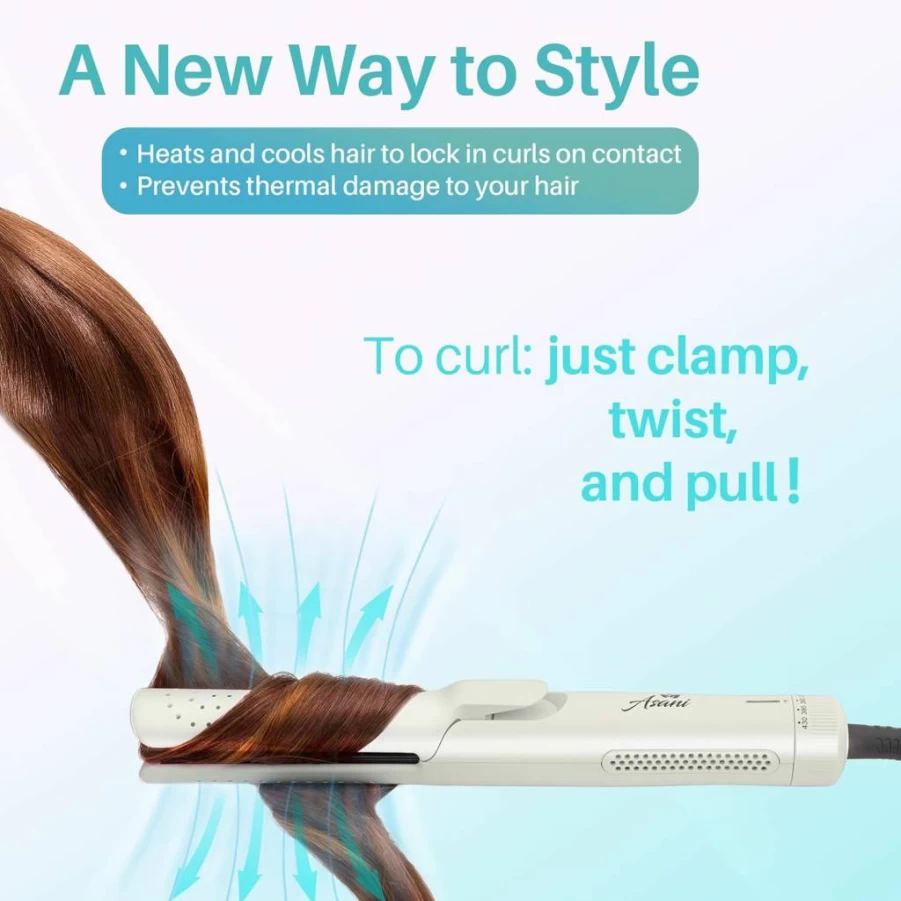 Asani 360 Airflow Styler - 2-in-1 Curling Wand & Hair Straightener with Cooling Fan for Volume & Long-Lasting Curls - White Professional Hair Styling Tool for All Hair Types