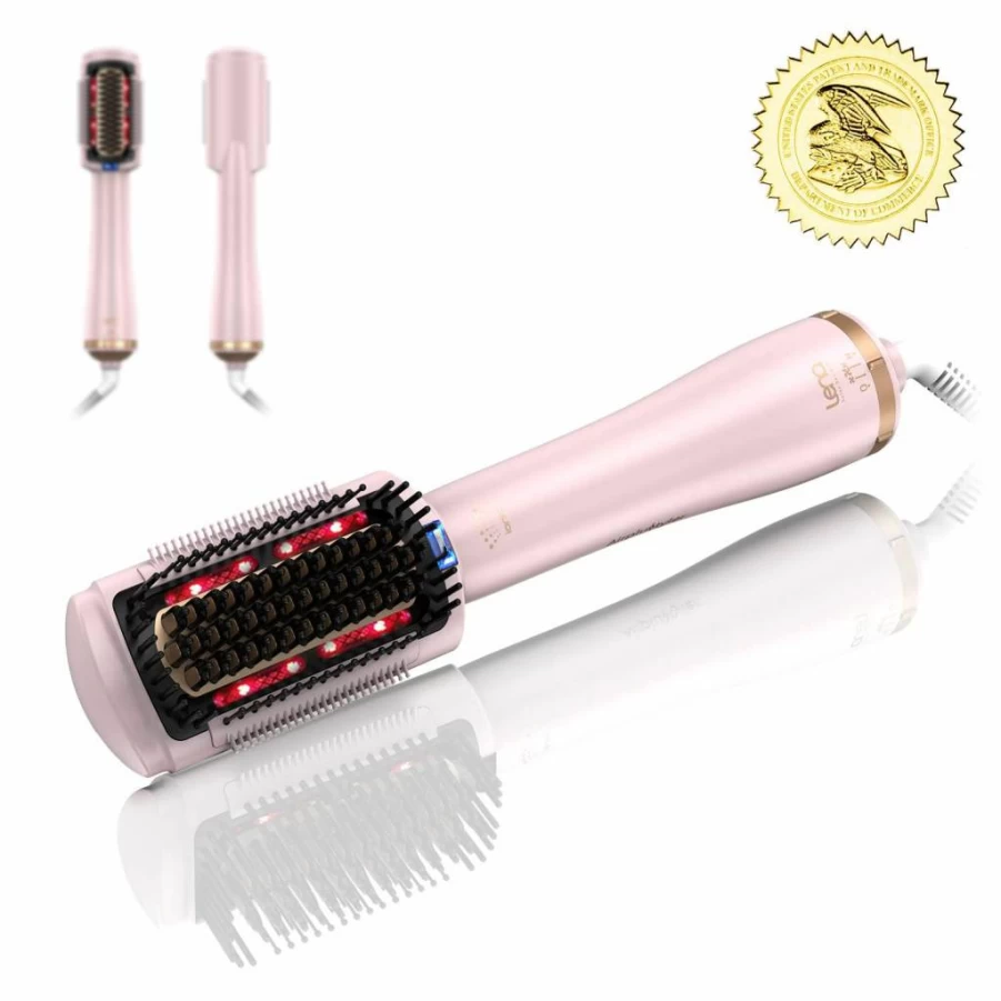 LENA Pro Hair Straightener Brush - Ionic Blow Dryer & Styler with Far Infrared Heat, 3 Temperature Settings, Anti-Scald Tech for Long/Medium Hair (Pink)