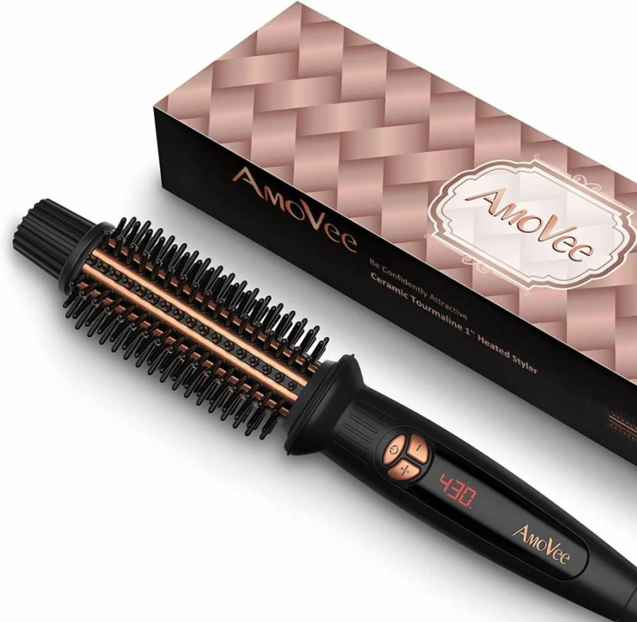AmoVee 1 Inch Tourmaline Ceramic Curling Iron - Dual Voltage Travel Hair Styler, Ionic Hot Brush for Long Hair, Fast Heat Up, Anti-Scald Design, Perfect Gift for Women