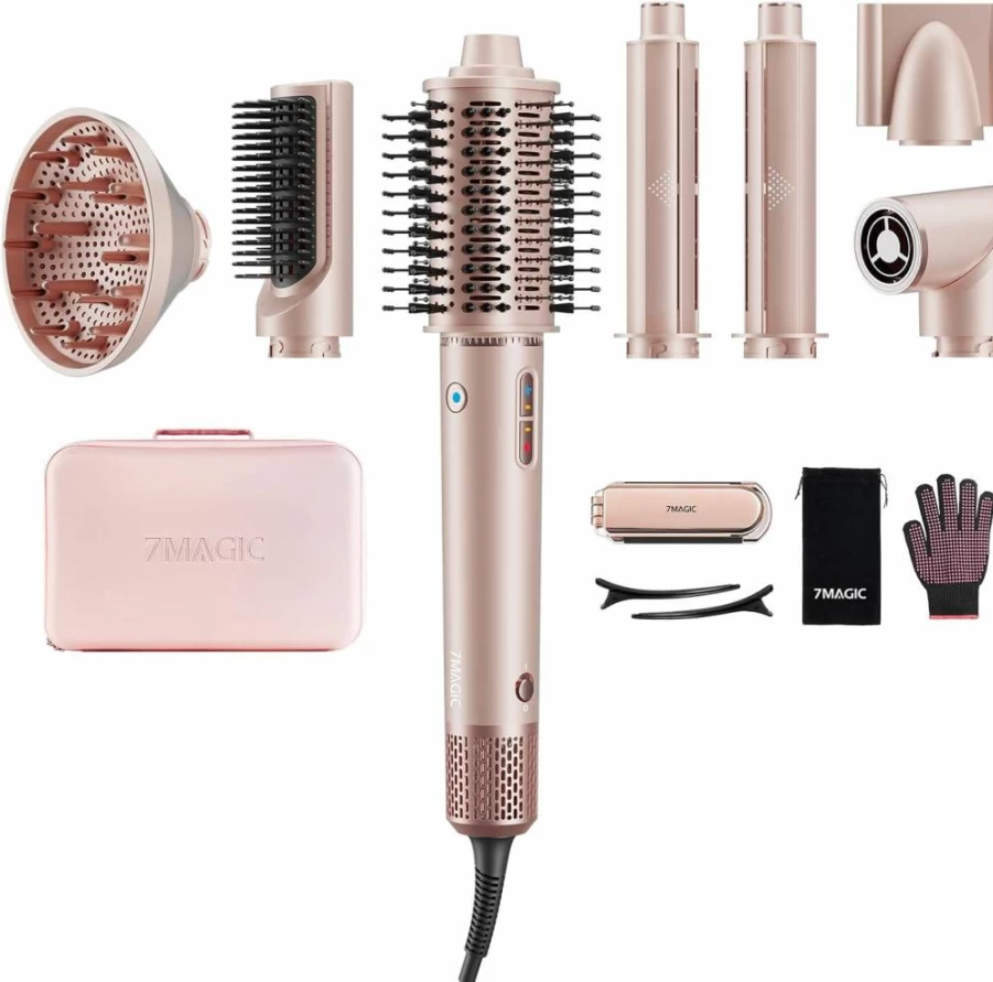 7MAGIC 7-in-1 Hair Dryer Brush with Negative Ion Technology | 110,000 RPM High-Speed Styler for Frizz-Free Blow Drying, Curling, Straightening & Volumizing | Includes Travel Case