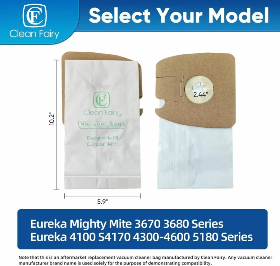 CF Clean Fairy 15-Pack Vacuum Cleaner Bags Compatible With Eureka Mighty Mite 3670 3680 4100 4300-4600 Series, Replacement For Eureka MM 60295A 60295B 60295C