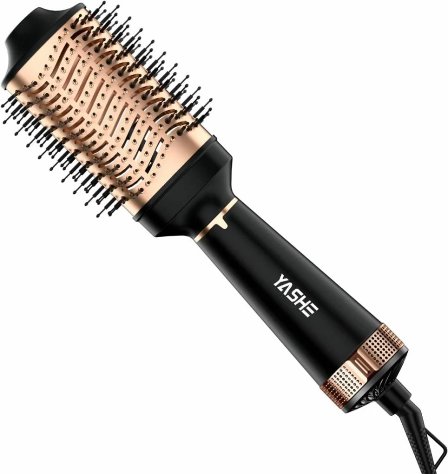 YASHE 4-in-1 Ionic Hair Dryer Brush with Oval Titanium Barrel for Drying, Straightening, Curling & Volumizing - Black