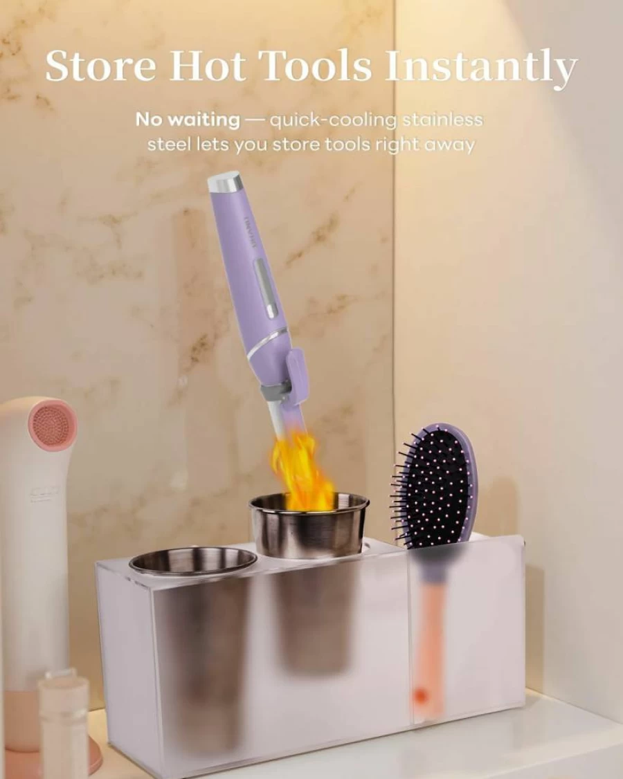 IntreLife Acrylic Hair Tool Organizer Wall Mounted - Hair Dryer Holder, Curling Iron & Flat Iron Storage for Bathroom Vanity, Countertop or Cabinet