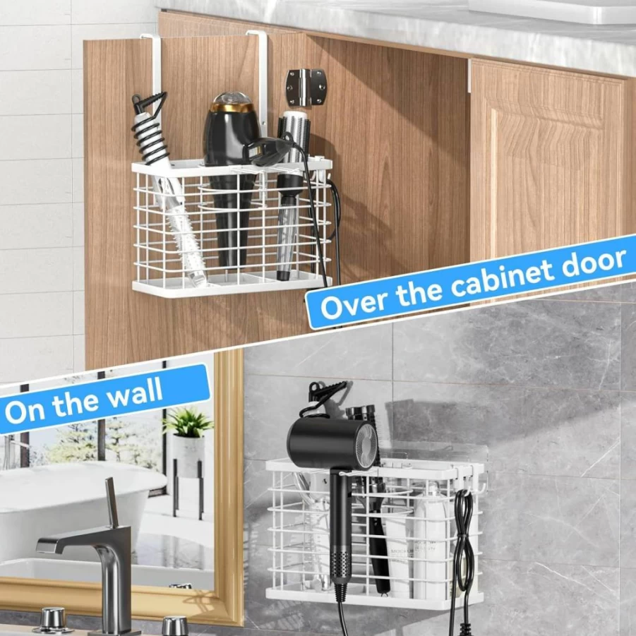 OVICAR 3-in-1 Adjustable Hair Tool Organizer - Wall Mounted or Cabinet Door Storage for Hair Dryer, Straightener, Curling Iron, and Flat Iron