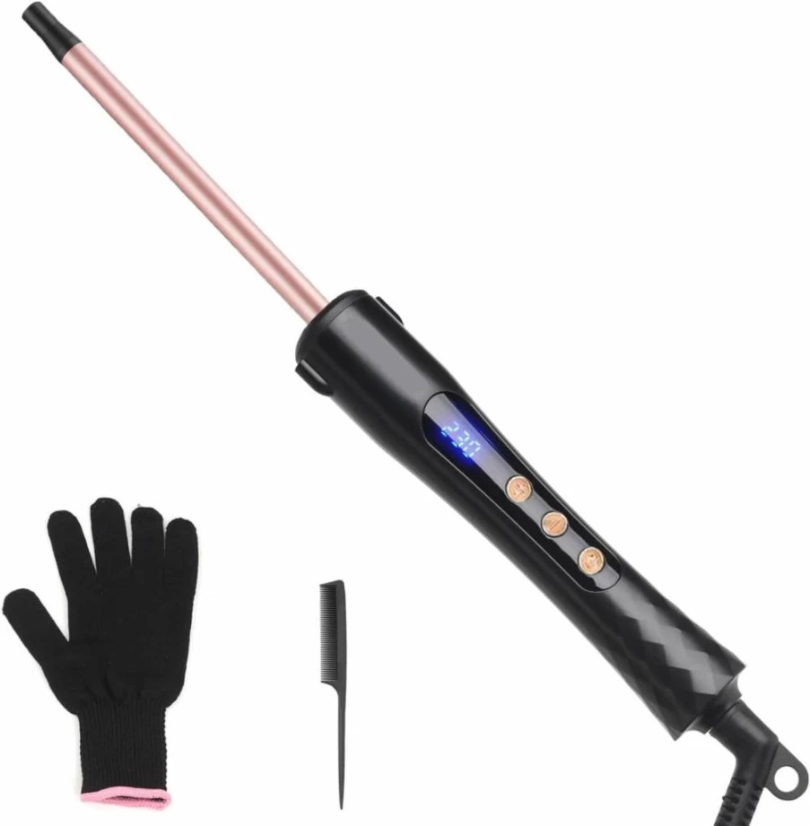 UNOBEY 19mm Ceramic Hair Curling Wand with Digital Display, Adjustable Temperature, Dual Voltage, Clip & Glove Included for Short to Long Hair Styling