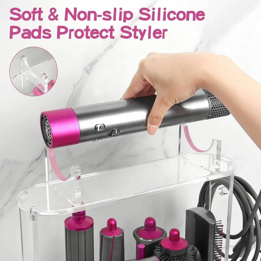 Affogato Acrylic Dyson Airwrap Organizer Stand - 6 Slot Countertop Storage Holder for Long Barrel Attachments, Styler Accessories & Bathroom Desktop Organization