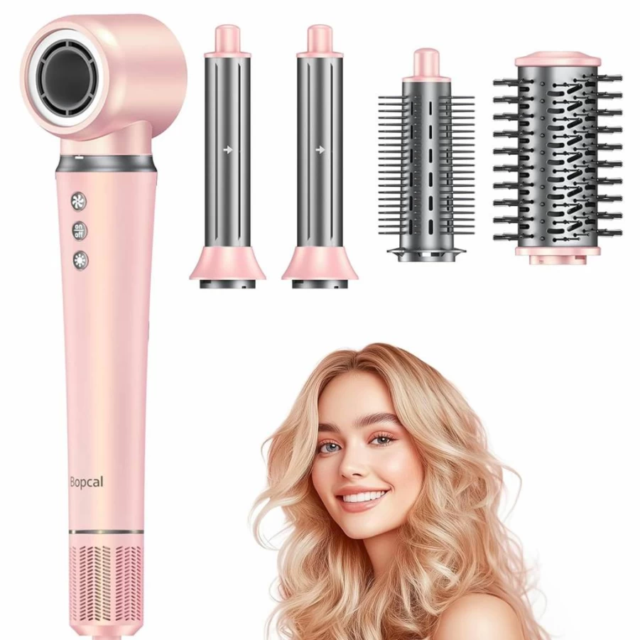 Bopcal 5 In 1 Hair Styler - Professional High Speed Hot Air Brush for Frizz-Free Blowout, Curling, Volumizing & Straightening, Heat Damage Protection, Travel-Friendly Hair Dryer & Styler Gift for Women