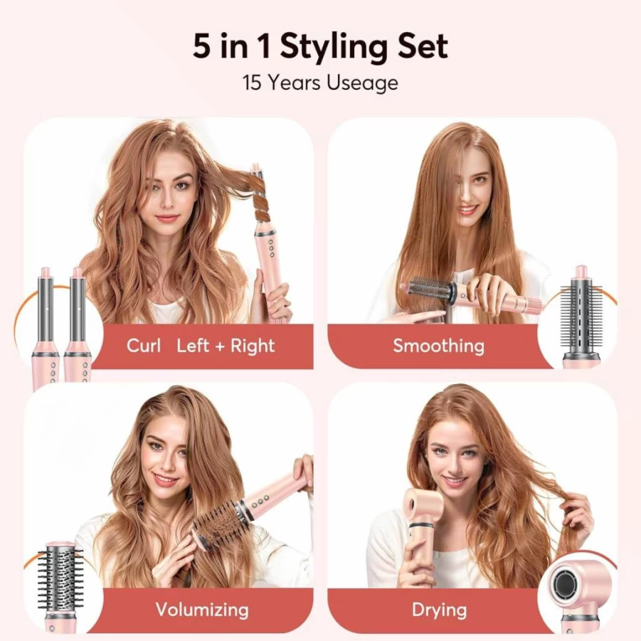 Bopcal 5 In 1 Hair Styler - Professional High Speed Hot Air Brush for Frizz-Free Blowout, Curling, Volumizing & Straightening, Heat Damage Protection, Travel-Friendly Hair Dryer & Styler Gift for Women
