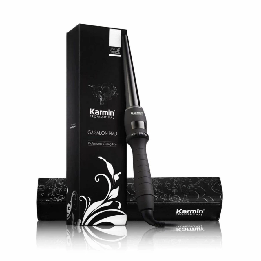 KARMIN G3 Salon Pro Tourmaline Ceramic Hair Curling Wand - 1/2 to 1 Inch Tapered Barrel, Fast Heating, Dual Voltage, Professional Curling Iron for Beach Waves, Black
