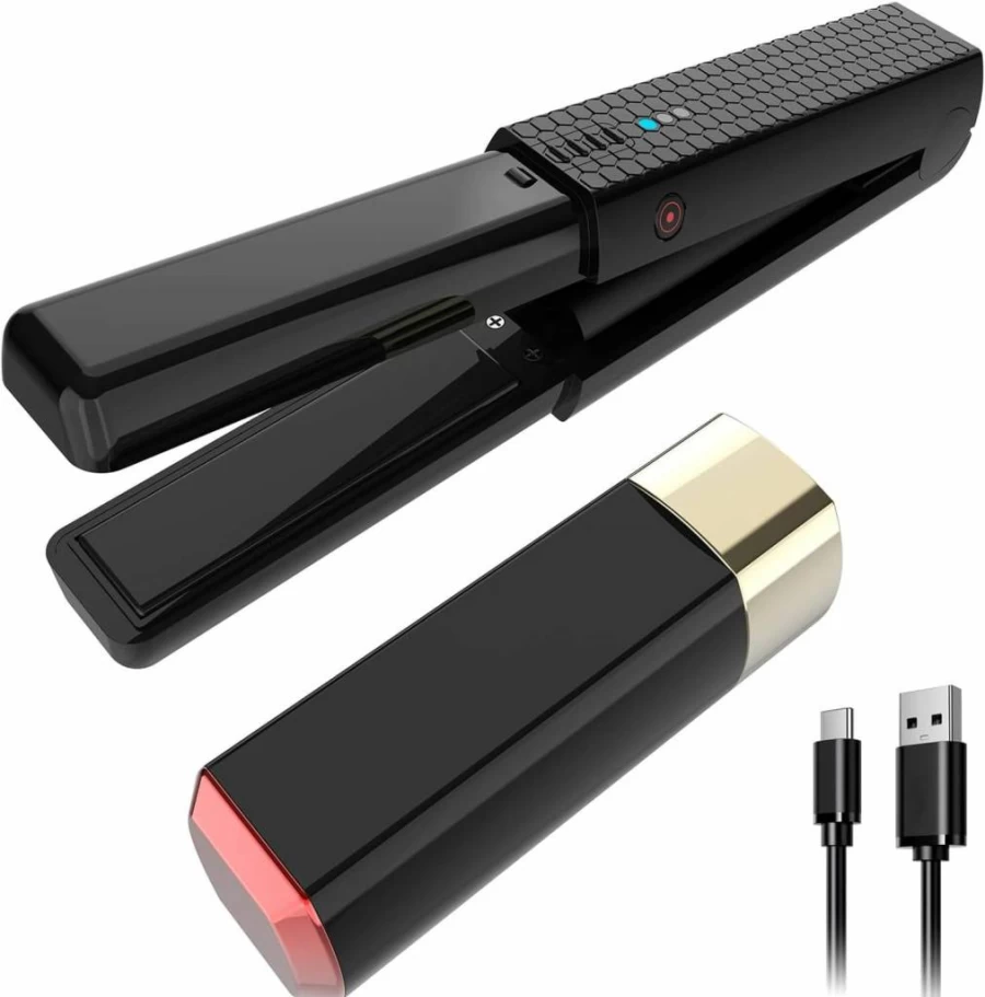 Jianyana Cordless Hair Straightener & Curler 2-in-1 - USB-C Rechargeable Mini Flat Iron for Short Thin Hair, 4800mAh Travel-Friendly Ceramic Styler, 15s Fast Heat, 3 Temp Levels