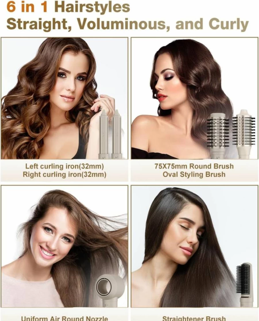 7MAGIC Professional 6-in-1 Ionic Hair Dryer Brush - 110,000 RPM High-Speed Blow Dryer for Curling, Volumizing & Straightening with Negative Ion Technology