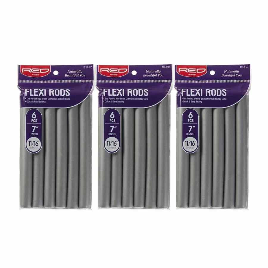 Red by Kiss Flexi Rods 7 Inch Heatless Curlers - 3/4 Inch No Slip Hair Rollers for 90s Curls, Beach Waves & Overnight Styling (5 Rods X 3 Packs)