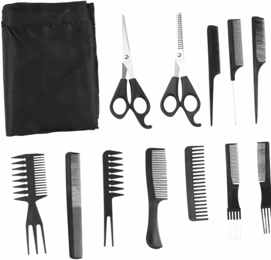 BIUDECO 11-Piece Professional Hair Cutting Scissors Kit for Men - Barber Comb, Styling Brush, Lipstick Keychain Holder & Salon Accessories in Black