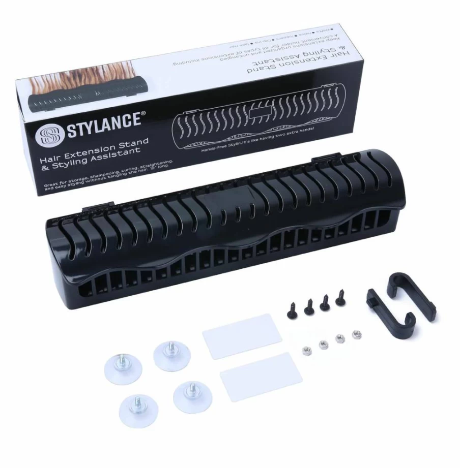 Professional Hair Extension Holder & Hanger - Adjustable Stand for Washing, Coloring, Drying Clip-In & Tape-In Extensions - Black Styling Organizer
