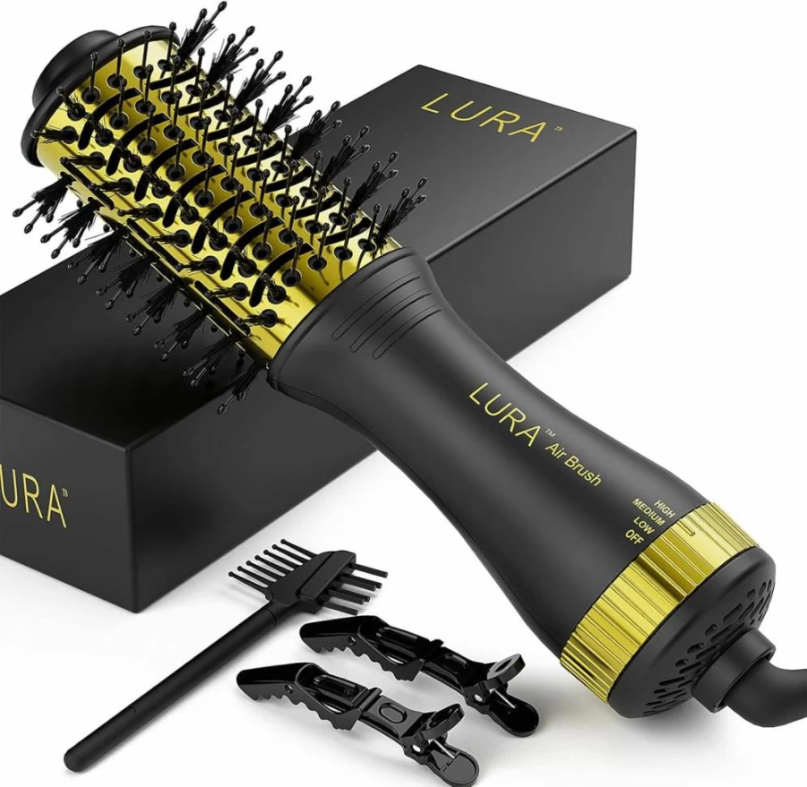 LURA 2-In-1 Hot Air Styling Brush & Blow Dryer for Shoulder-Length Hair, Small Round Brush for Smooth & Voluminous Styles