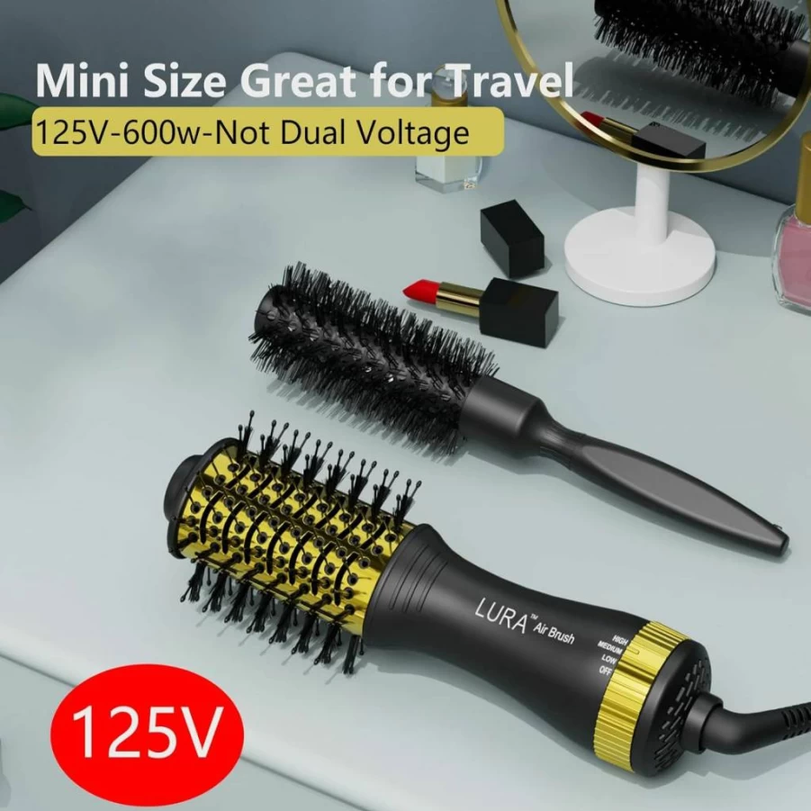 LURA 2-In-1 Hot Air Styling Brush & Blow Dryer for Shoulder-Length Hair, Small Round Brush for Smooth & Voluminous Styles