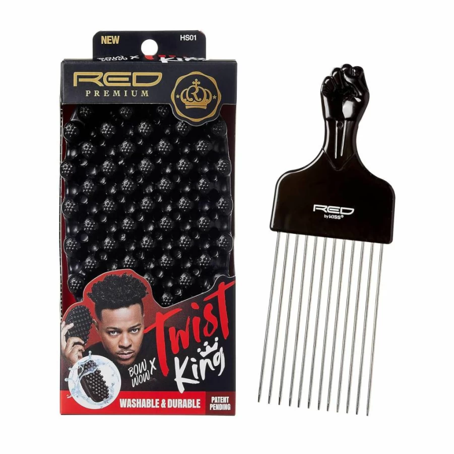 Red by Kiss Premium Afro Curl Sponge Brush - Durable Twist Styler for 4C, Coily, Curly Hair, Barbers & Daily Use, Washable Large Styling Pik Racket