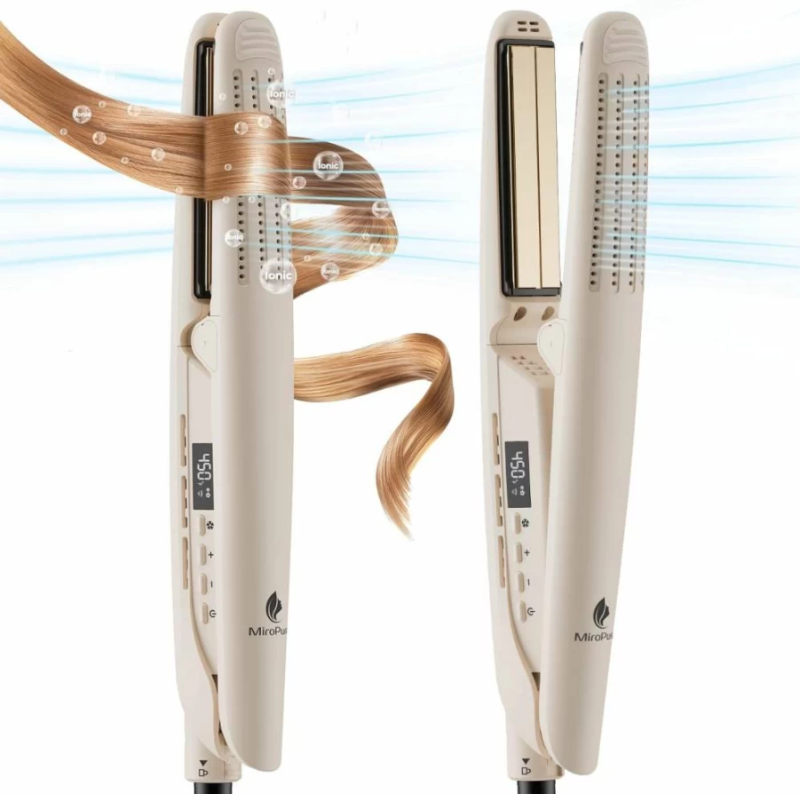 MiroPure Titanium Ceramic Ionic Hair Straightener & Curler 2-in-1 with 360° Airflow, Cool Air Technology, Dual Voltage for Travel, Auto Shutoff, and Hair Care Aroma