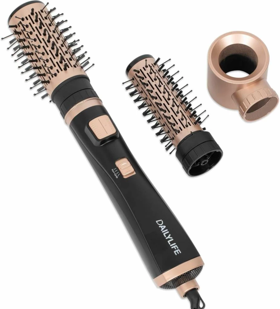 DAILYLIFE 3-in-1 Hot Air Spin Brush for Middle Long Hair - Blow Dryer & Styler with Detachable Attachments, 3 Heat Settings, Salon Blowout Tool