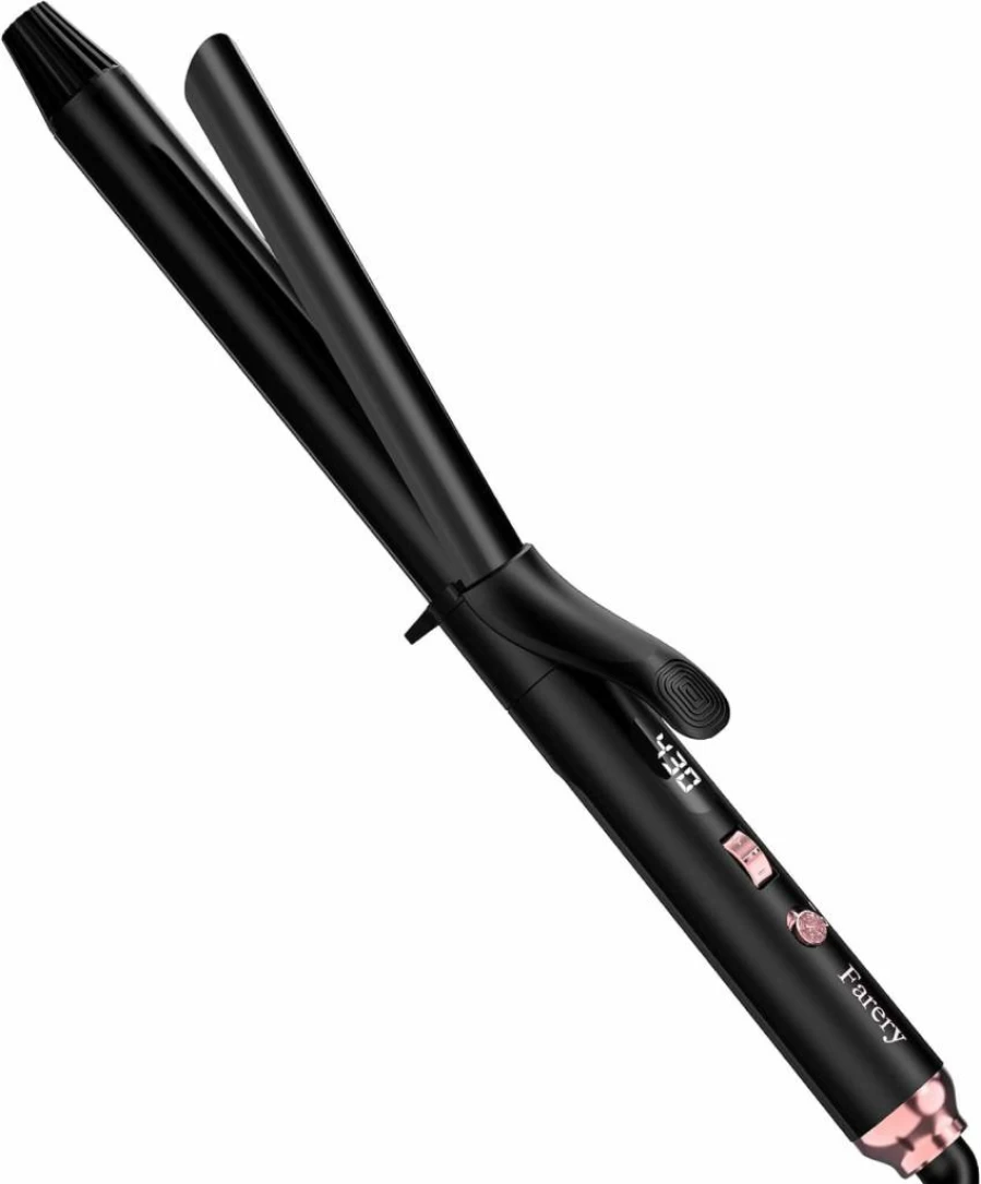 FARERY 3/4 Inch Long Barrel Curling Wand with Ceramic Coating & Argan Oil, Adjustable Temperature 11 Settings, Includes Heat Resistant Glove & Clips for Tight Curls