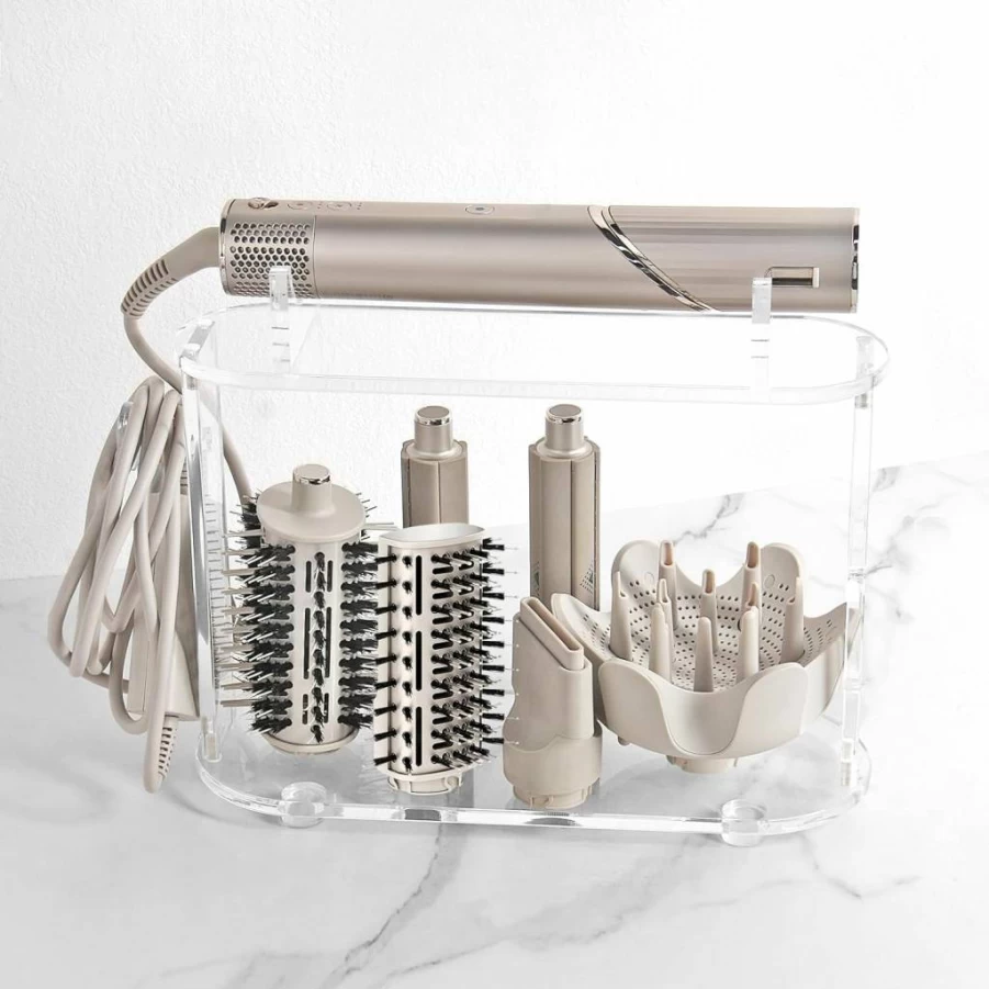 Affogato Acrylic Hair Dryer Holder for Shark FlexStyle HD430C – Desktop Organizer with Cord Hanger, Storage for Attachments, Curlers, Brushes & Diffuser
