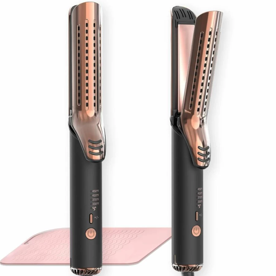 MESCOMB Titanium Ionic Hair Curler & Straightener 2-in-1 - 1.5 Inch Curling Iron with 360 Airflow Technology, 4 Temperature Settings & Dual Voltage for Travel, Keratin-Friendly Styler for Long-Lasting Curls