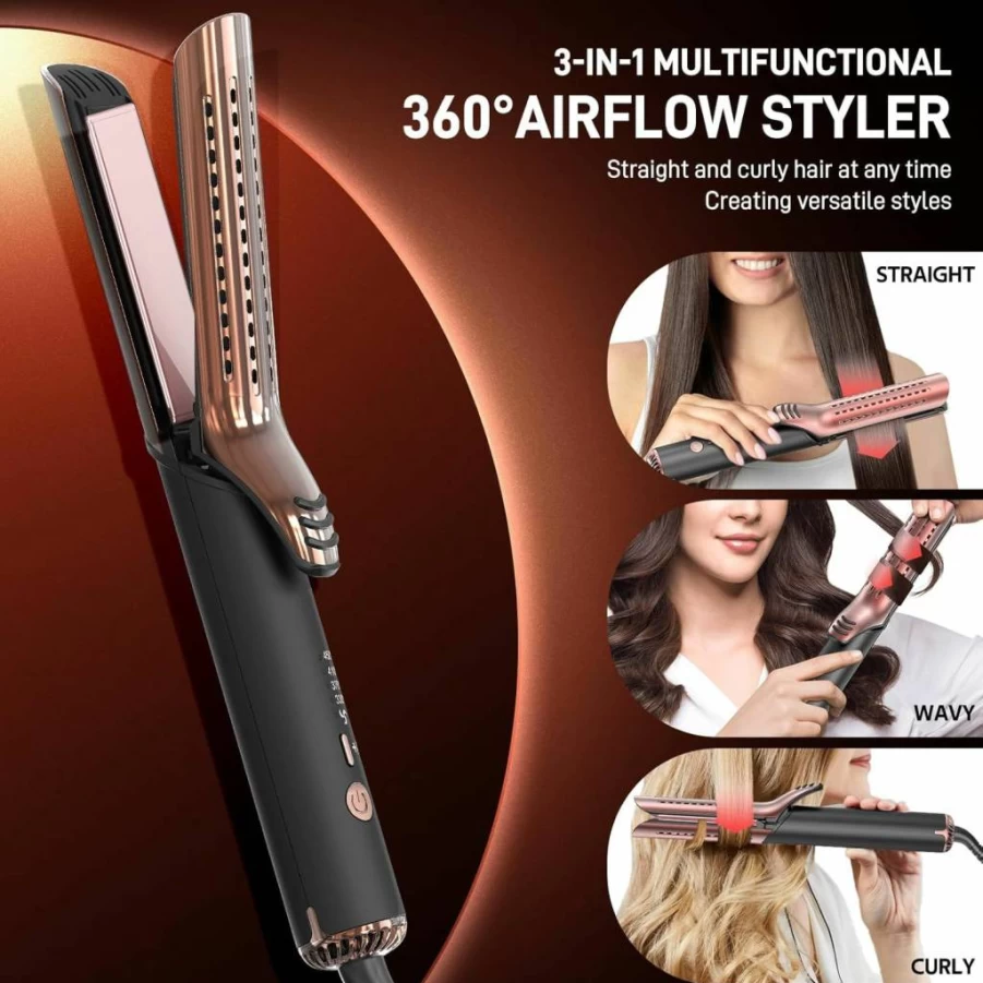 MESCOMB Titanium Ionic Hair Curler & Straightener 2-in-1 - 1.5 Inch Curling Iron with 360 Airflow Technology, 4 Temperature Settings & Dual Voltage for Travel, Keratin-Friendly Styler for Long-Lasting Curls