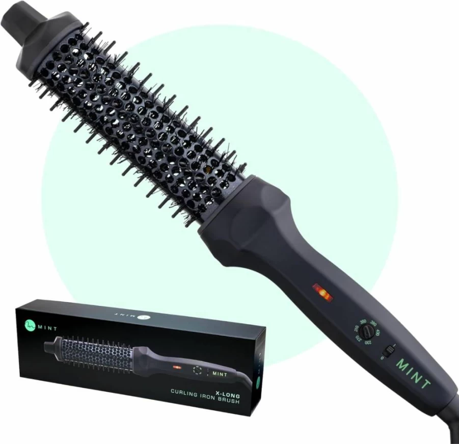 MINT Ceramic Thermal Curling Iron Brush – 1 1/3 Inch Extra-Long Barrel for Effortless Curls, Volume & Waves, 230-430°F Dual Heater, Long-Lasting Styling, Professional Round Hair Styler