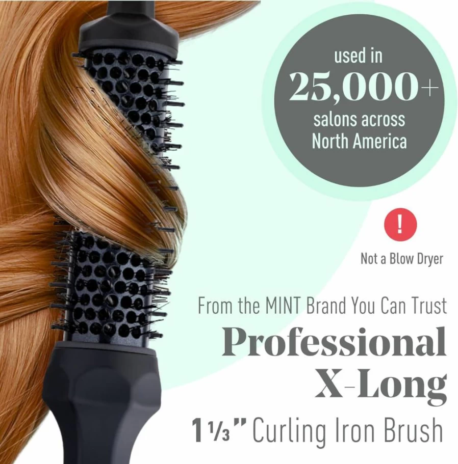 MINT Ceramic Thermal Curling Iron Brush – 1 1/3 Inch Extra-Long Barrel for Effortless Curls, Volume & Waves, 230-430°F Dual Heater, Long-Lasting Styling, Professional Round Hair Styler