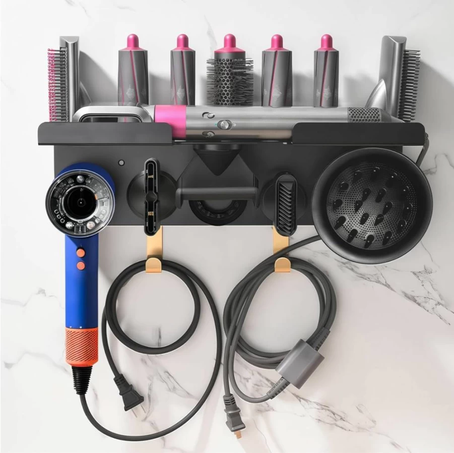 NOVENTIX Wall Mounted 2-in-1 Holder for Dyson Airwrap & Hair Dryer - Compatible with Supersonic, Nural Models - Organizer Stand for Attachments