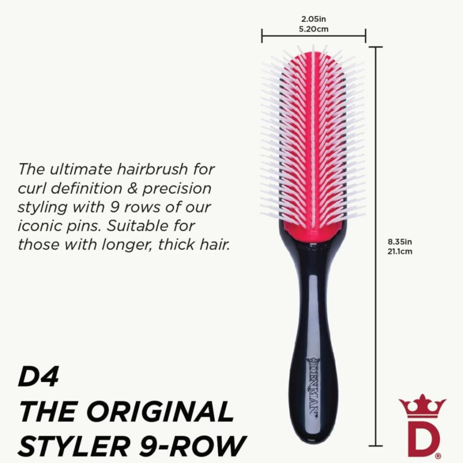 Denman D4 Styling Brush for Curly Hair - Black Curl Defining Hair Brush for Enhanced Ringlets & Shine