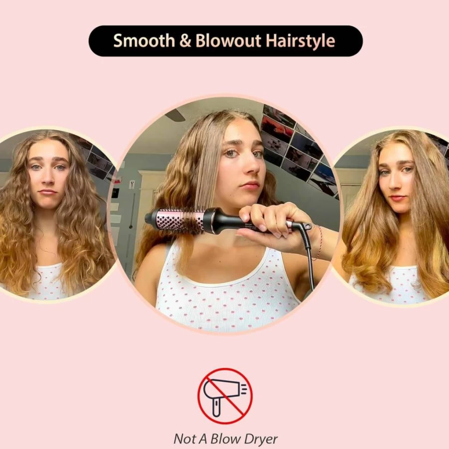 CIVEYA 1.5 Inch Heated Round Brush - Thermal Styler for Blowout & Curls with Negative Ion Technology