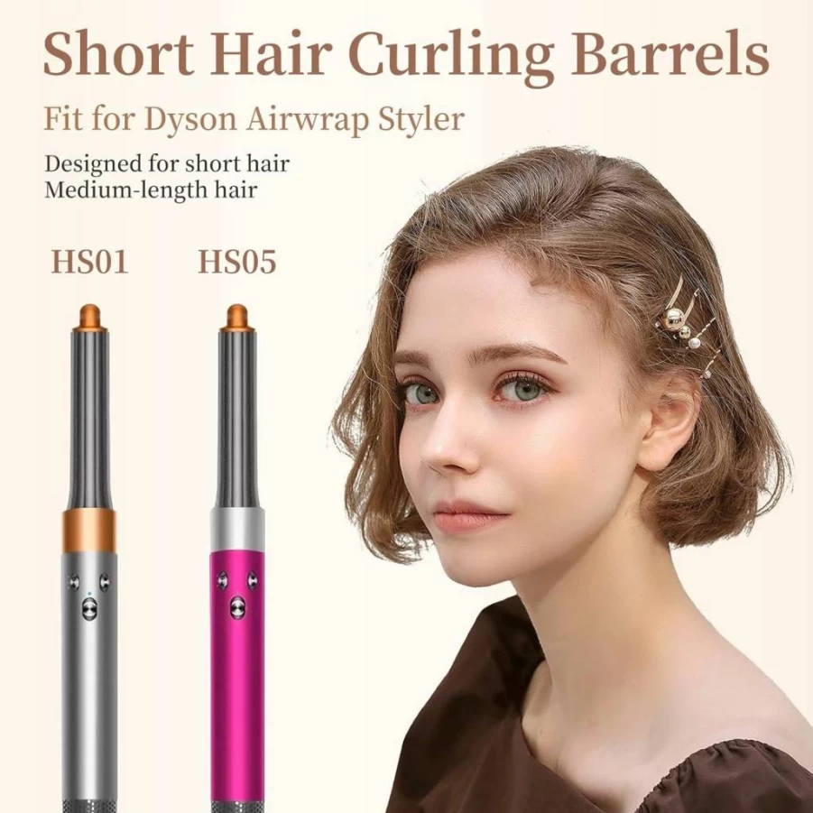 Chuancheng 1.2 Inch/30mm Short Hair Curling Barrels for Dyson Airwrap HS01 HS05, 2-in-1 Automatic Curling Iron Attachment, Gold Styling Tool for Short Hair