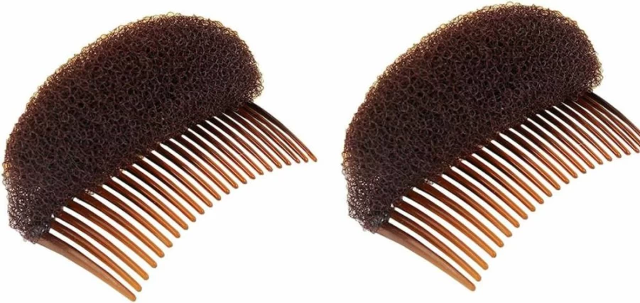 Erioctry 2-Pack Hair Volume Inserts - Bump It Up Styling Clips for Beehive, Bun Maker, Hair Comb Accessories (Brown)