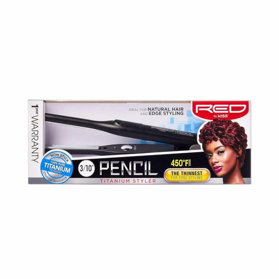 Red by Kiss Titanium Styler Pencil Flat Iron - 3/10" Ultra-Precise Edge for Pixie Cuts, 450°F Max Heat, Frizz-Free Styling, Instant Temperature Control for Professional & Home Use