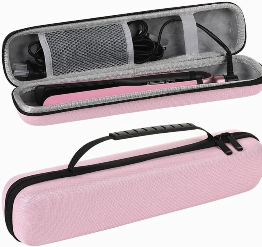 Festwarm Light Pink EVA Travel Case for Curling Iron & Hair Straightener - Portable Hard Carry Bag with Handle
