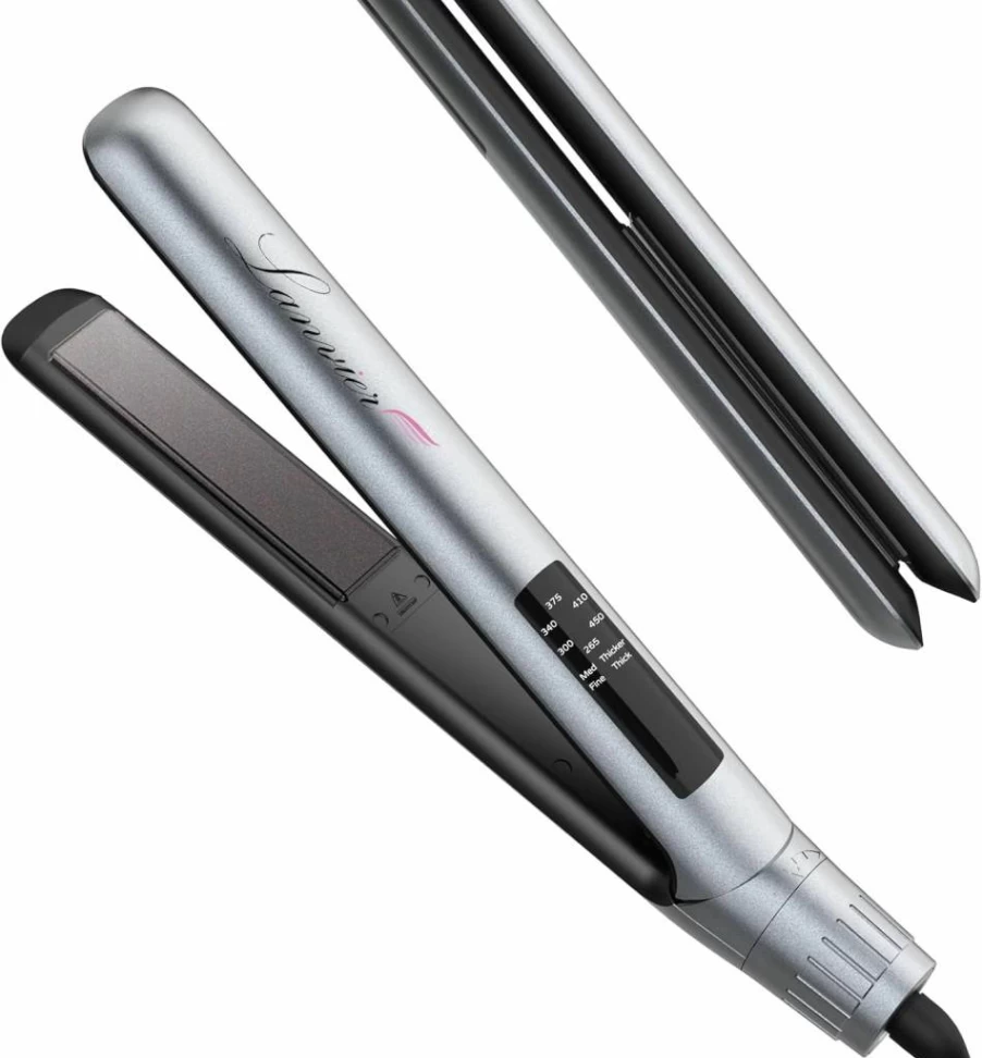 LANVIER 2-in-1 Hair Straightener and Curler with Nano Silver Tourmaline Titanium Ceramic Plates, 15-Second Fast Heating, Adjustable Temperature & Dual Voltage for Global Use